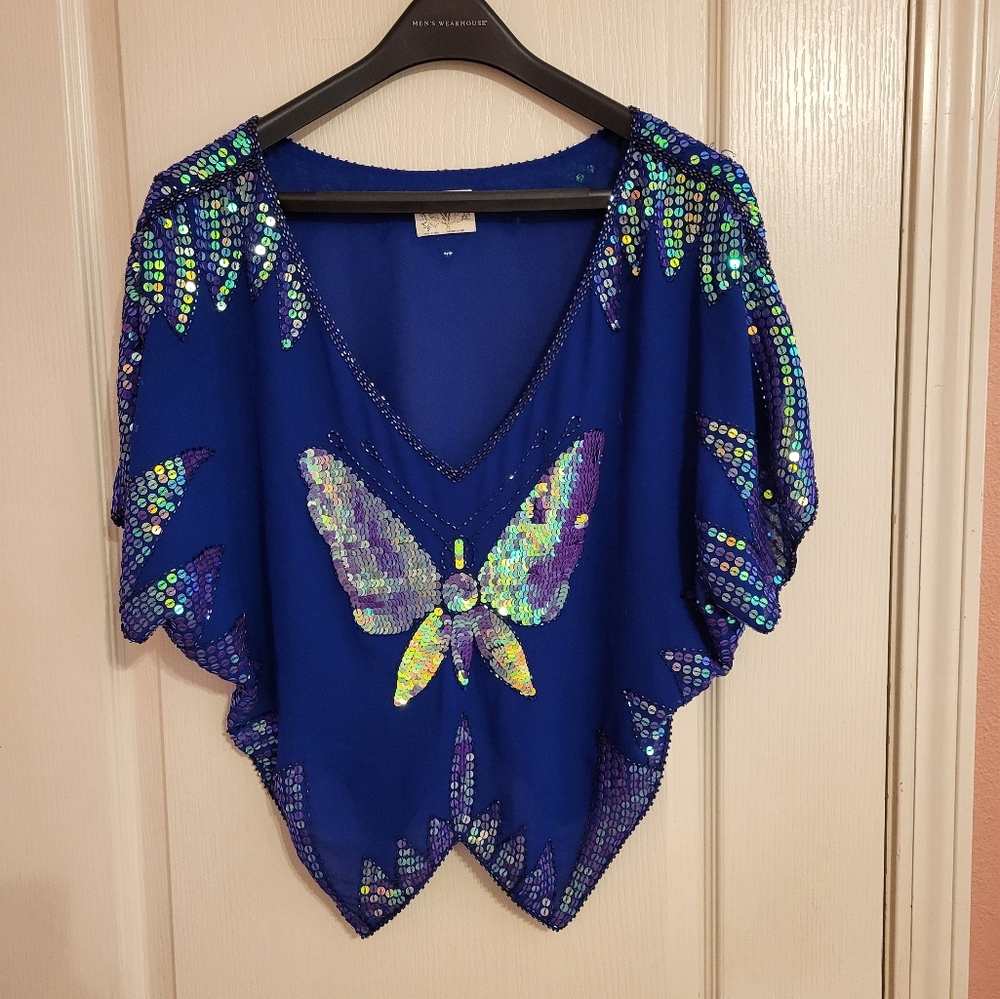 Free People sequin Butterfly blouse